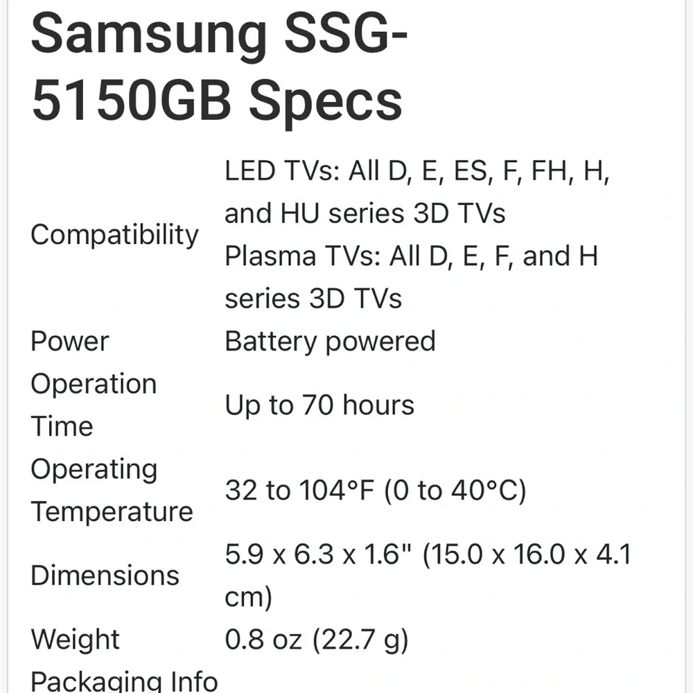 Samsung 3D glasses. Two pairs.